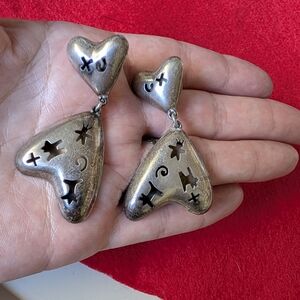 Silver Heart Dangle Earrings